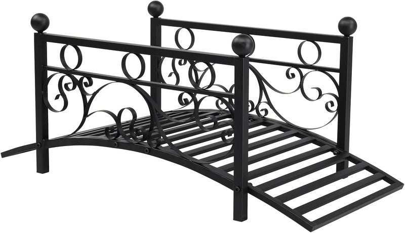 Kcelarec Outdoor Metal Arch Garden Bridge with Safety Siderails, Decorative Footbridge, Delicate Scrollwork & Corner Spheres for Stream - Image 1